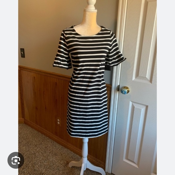 J. Crew Dresses & Skirts - Black and White Striped Dress with Ruffle sleeves